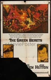 3z354 GREEN BERETS 1sh '68 John Wayne, David Janssen, Jim Hutton, cool Vietnam War art!