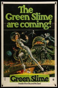 3z355 GREEN SLIME 1sh '69 classic cheesy sci-fi movie, wonderful art of sexy astronaut & monster!