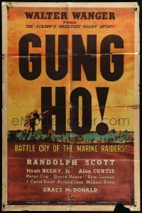 3z358 GUNG HO style C 1sh '43 Randolph Scott, Noah Beery Jr, battle cry of the marine raiders!