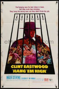 3z361 HANG 'EM HIGH 1sh '68 Clint Eastwood, they hung the wrong man, great art by Sandy Kossin!
