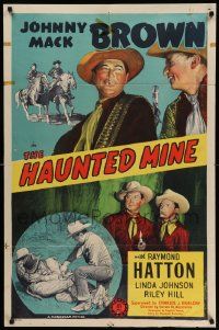 3z371 HAUNTED MINE 1sh '46 stone litho of cowboys Johnny Mack Brown & Raymond Hatton!