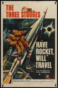 3z373 HAVE ROCKET WILL TRAVEL 1sh '59 wonderful sci-fi art of The Three Stooges in space!