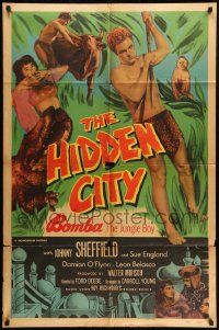 3z384 HIDDEN CITY 1sh '50 great images of Johnny Sheffield as Bomba the Jungle Boy!