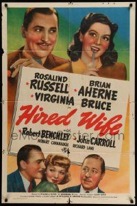 3z387 HIRED WIFE style A 1sh '40 Brian Aherne torn between Virginia Bruce & Rosalind Russell!