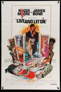 3z498 LIVE & LET DIE no-TA style 1sh '73 art of Roger Moore as James Bond by Robert McGinnis!