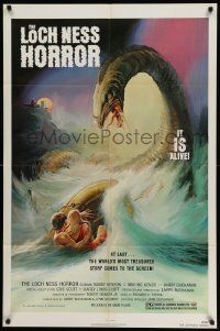 3z503 LOCH NESS HORROR 1sh '82 great Lamanna artwork of prehistoric monster attacking couple!
