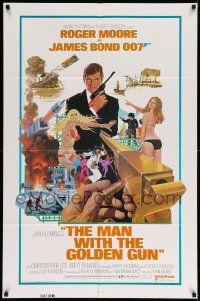 3z540 MAN WITH THE GOLDEN GUN TA style 1sh '74 art of Roger Moore as James Bond by Robert McGinnis!