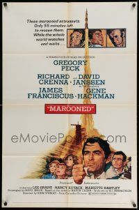 3z546 MAROONED style C 1sh '69 Gregory Peck & Gene Hackman, great Terpning cast & rocket art!