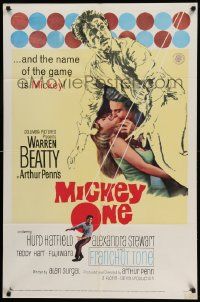 3z557 MICKEY ONE 1sh '65 artwork of Warren Beatty, the name of the game is Mickey!