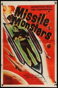 3z563 MISSILE MONSTERS 1sh '58 aliens bring destruction from the stratosphere, wacky sci-fi art!