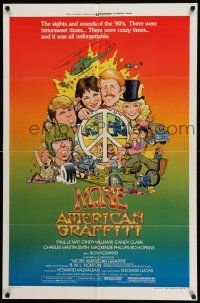 3z572 MORE AMERICAN GRAFFITI style C 1sh '79 Ron Howard, great cast montage art by William Stout!
