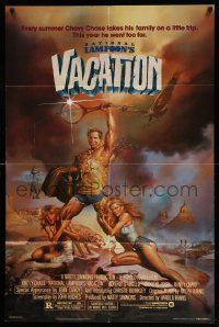3z594 NATIONAL LAMPOON'S VACATION 1sh '83 art of Chevy Chase, Brinkley & D'Angelo by Boris!