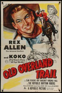 3z633 OLD OVERLAND TRAIL 1sh '52 cool artwork of cowboy Rex Allen riding his horse Koko!