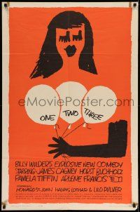 3z644 ONE, TWO, THREE 1sh '62 Billy Wilder, James Cagney, Saul Bass art of girl w/ balloons!