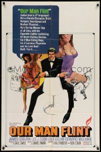 3z648 OUR MAN FLINT 1sh '66 Bob Peak art of James Coburn, sexy James Bond spy spoof!