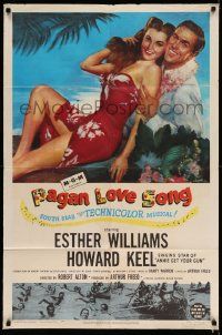 3z656 PAGAN LOVE SONG 1sh '50 art of sexy Esther Williams in sarong w/ Howard Keel in Tahiti!