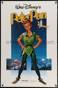3z682 PETER PAN 1sh R82 Walt Disney animated cartoon fantasy classic, great full-length art!