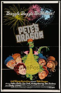 3z683 PETE'S DRAGON 1sh '77 Walt Disney animation/live action, colorful art of Elliott!
