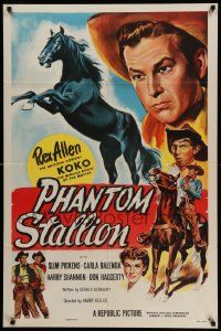 3z687 PHANTOM STALLION 1sh '54 great art of Arizona Cowboy Rex Allen & Koko the Miracle Horse!