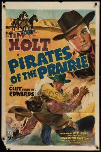3z692 PIRATES OF THE PRAIRIE style A 1sh '42 cool artwork of fighting cowboy Tim Holt!