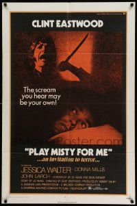 3z696 PLAY MISTY FOR ME 1sh '71 classic Clint Eastwood, Jessica Walter, invitation to terror!