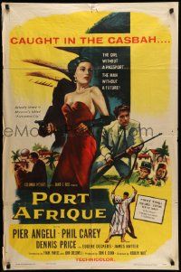 3z701 PORT AFRIQUE 1sh '56 art of super sexy Pier Angeli caught in the Casbah with gun!