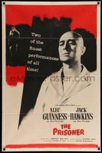 3z707 PRISONER 1sh '55 Jack Hawkins accuses bald Cardinal Alec Guinness of treason!