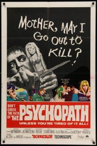 3z710 PSYCHOPATH 1sh '66 Robert Bloch, wild horror image, Mother, may I go out to kill?
