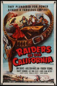 3z717 RAIDERS OF OLD CALIFORNIA 1sh '57 Jim Davis, Lee Van Cleef, great gun belt and pistol art!