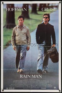 3z719 RAIN MAN 1sh '88 Tom Cruise & autistic Dustin Hoffman, directed by Barry Levinson!