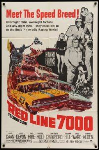 3z726 RED LINE 7000 1sh '65 Howard Hawks, James Caan, car racing artwork, meet the speed breed!