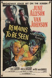 3z730 REMAINS TO BE SEEN 1sh '53 Van Johnson, June Allyson, Angela Lansbury by creepy statue!
