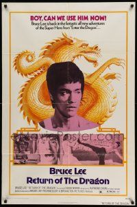 3z735 RETURN OF THE DRAGON 1sh '74 Bruce Lee kung fu classic, Chuck Norris, great images!