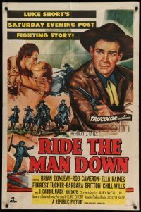 3z744 RIDE THE MAN DOWN 1sh '52 cool art of cowboys Brian Donlevy & Rod Cameron!