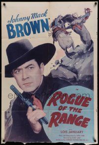 3z761 ROGUE OF THE RANGE 1sh R40s Johnny Mack Brown, bad guys counting their loot, cool stagecoach!