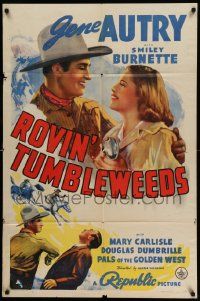 3z771 ROVIN' TUMBLEWEEDS 1sh '39 singing cowboy Gene Autry & Mary Carlisle!