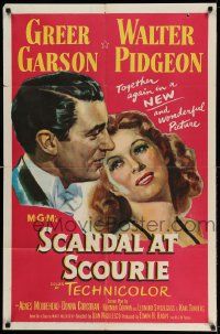 3z780 SCANDAL AT SCOURIE 1sh '53 great close up art of Greer Garson + inset Walter Pidgeon!