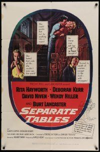 3z787 SEPARATE TABLES 1sh '58 Burt Lancaster desperately & violently craves Rita Hayworth!