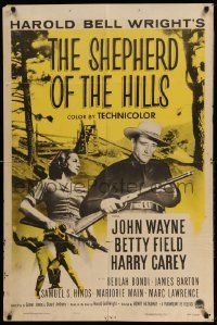 3z795 SHEPHERD OF THE HILLS 1sh R55 John Wayne, from Harold Bell Wright novel!