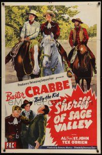 3z796 SHERIFF OF SAGE VALLEY 1sh '42 Buster Crabbe as Billy the Kid, Al 