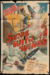 3z799 SHIPS WITH WINGS 1sh '42 English fighter planes, cool WWII dogfight art!