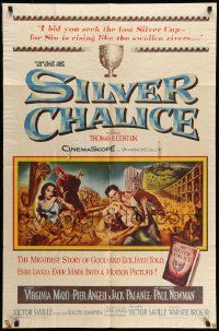 3z806 SILVER CHALICE 1sh '55 great art of Virginia Mayo & Paul Newman in his first movie!