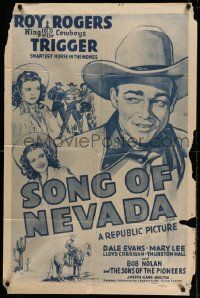 3z816 SONG OF NEVADA 1sh R54 artwork of cowboy Roy Rogers, Dale Evans!
