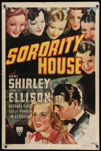3z819 SORORITY HOUSE 1sh '39 art of lots of college girls staring down at Shirley & Ellison!