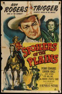 3z823 SPOILERS OF THE PLAINS 1sh '51 art of singing cowboy Roy Rogers & his horse Trigger!