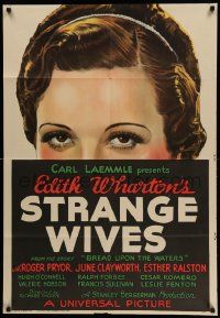 3z837 STRANGE WIVES 1sh '35 Edith Wharton's story of poor Russian princess in NYC, ultra rare!
