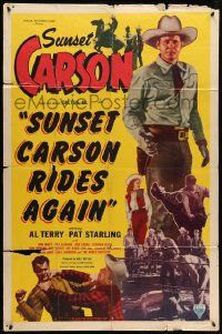 3z849 SUNSET CARSON RIDES AGAIN 1sh '48 Cactus Jr., great cowboy western images!