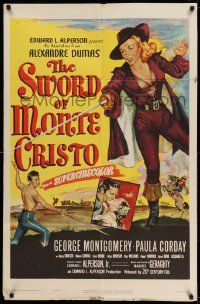 3z857 SWORD OF MONTE CRISTO 1sh '51 George Montgomery in Alexandre Dumas adaptation, sexy art!