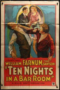 3z873 TEN NIGHTS IN A BARROOM style A 1sh '31 Farnum knocks out Santschi & saves his little girl!