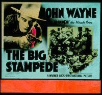 4a022 BIG STAMPEDE glass slide R39 great close up of young John Wayne pointing gun & fighting!